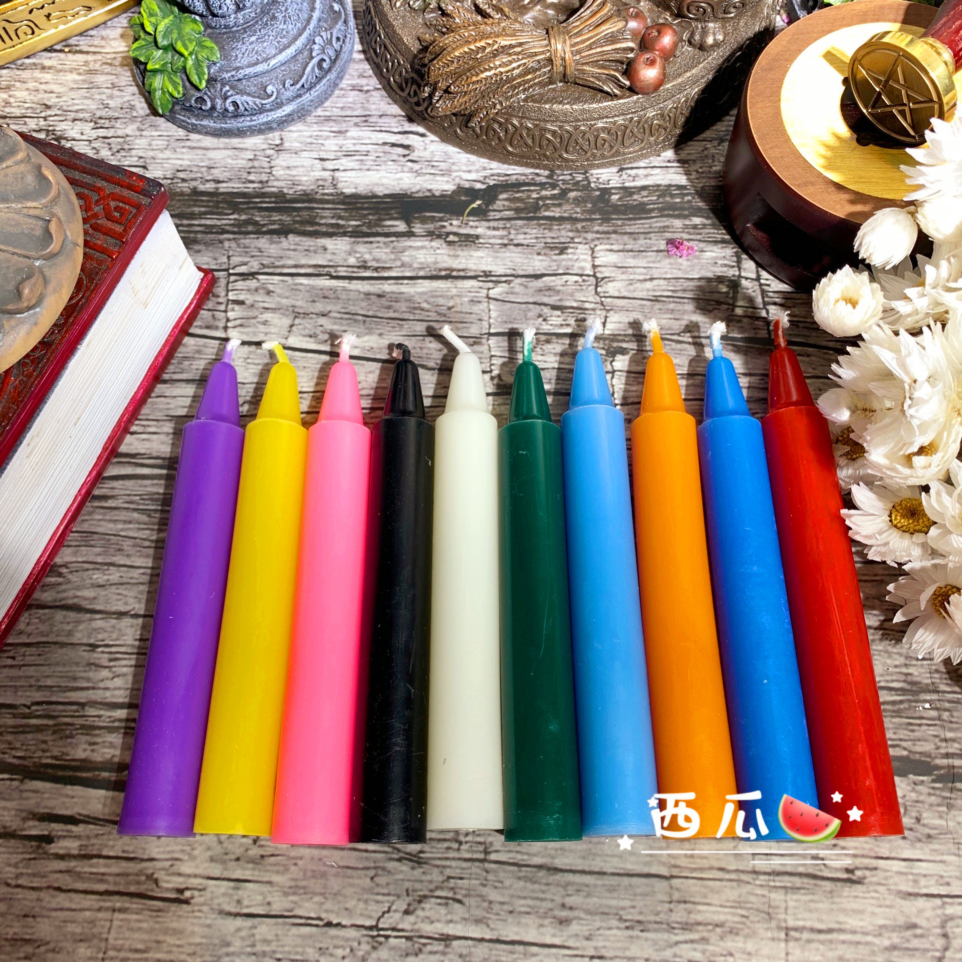 Pure Beeswax Magic Candle Rod Candle Long Rod Altar Candle Multicolor 1 8*12 5cm