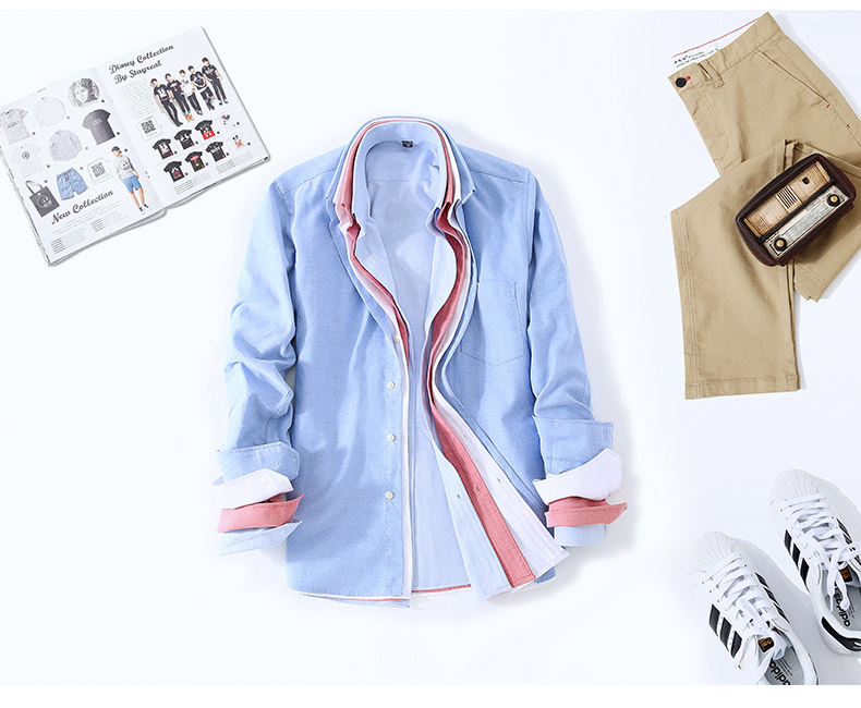 Mùa thu và mùa đông nam giản dị cotton oxford áo sơ mi dài tay mềm mại cộng với nhung ấm áp áo sơ mi trắng ngắn tay Hàn Quốc inch áo sơ mi trắng nam