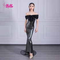 Winnie Latin dance dress with bow strapless fishtail floor-length skirt catwalk red carpet dress celebrity Internet celebrity long dress