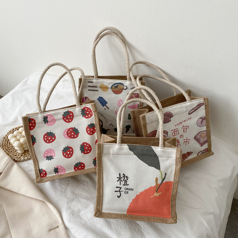 Cute ins bento bag tote bag work lunch box bag large capacity Japanese style lunch bag canvas bag