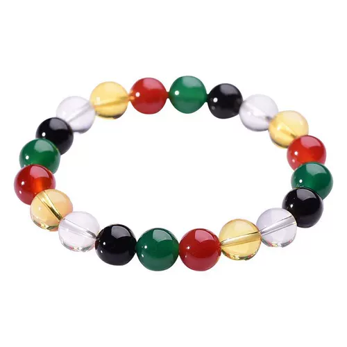 Настоящий браслет из натурального хрустального агата с множеством сокровищ и пятицветными бусинами в форме руки для мужчин и женщин из золота, дерева, воды, огня и земли, года рождения и пяти элементов.