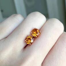 Серьги 正品天然巴西黄水晶圆形耳钉925纯银小巧精致简约时尚幸运石礼物