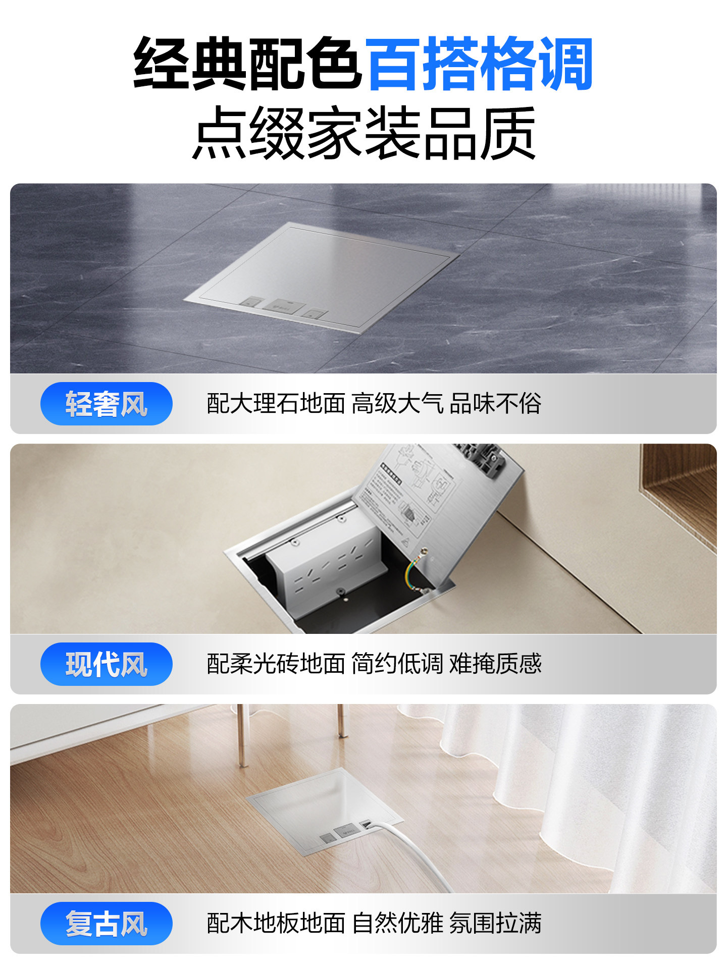 Bull Brand Floor Socket, Invisible Embedded Flat Ultra-Thin New Upgraded Floor Five-Hole Waterproof Socket, Stainless Steel