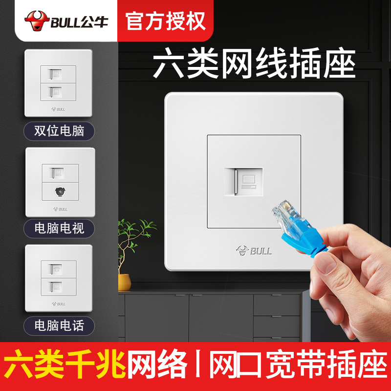 Bull mesh cable socket panel Gigabit 6 type network interface computer network network interface PC network cable box band interface plug