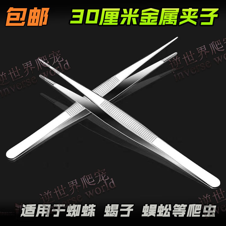 Stainless steel tweezers 30 cm clip non-slip round head crawling pet feeding clip spider scorpion centipede feeding tweezers