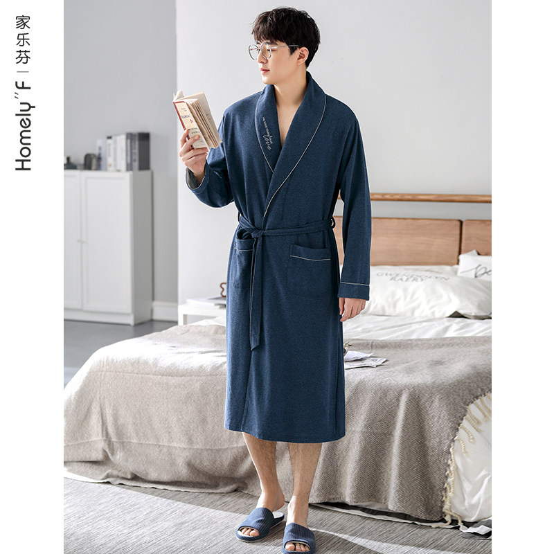 Home Leafen (color cotton mill hair) Sleeping robe for men's bathrobes spring and autumn in pure cotton long sleeve long version universal bath clothes