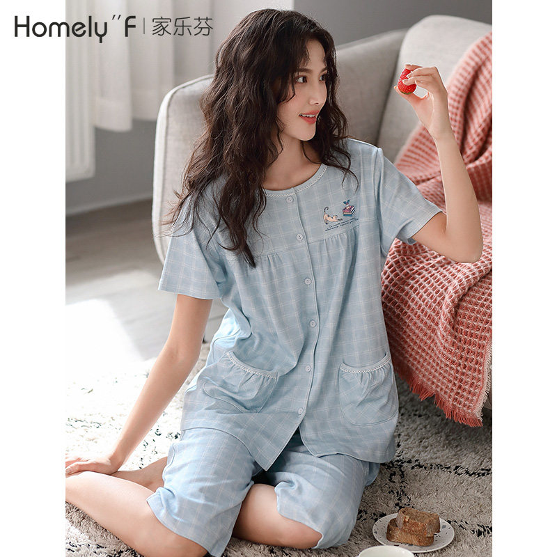 Sleeping Lady Summer Pure Cotton Short Sleeve Shorts Home Conserved Summer Thin all cotton fresh day Department cute two sets