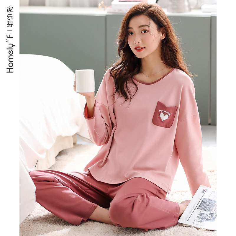 Home Leveen Pyjamas Lady Spring Autumn Pure Cotton Long Sleeve Home Clothing Full Cotton Spring Summer Thin size Big size suit