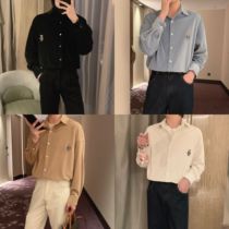 A tea and Agu corduroy bear embroidered shirt mens long sleeve Korean autumn trend loose casual shirt