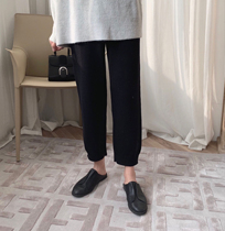Acha and Agu two-color New Korean winter thick elastic knit nine-point casual pants