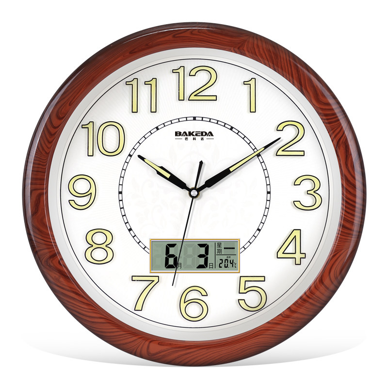 Home Watch Living Room Office Mute Large round hanging bell minimalist Creative Quartz Clock Table Night Light Calendar Clock-Taobao