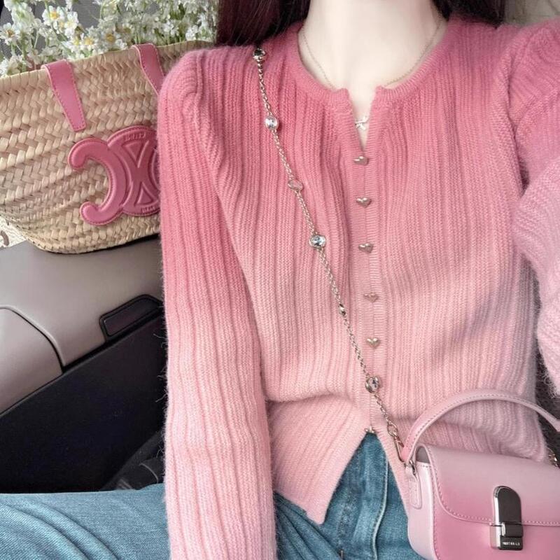 Pink High-End Knitted Sweater for Women, Early Spring 2025 New Korean Chic Unique and Delicate Design Top