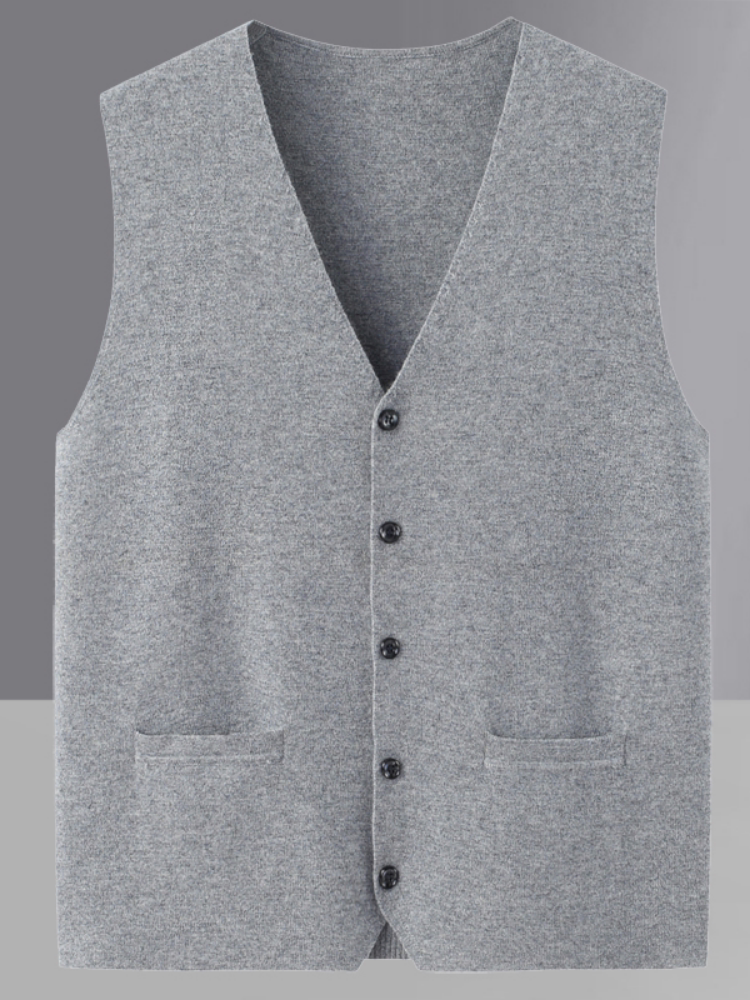 Cashmere Sweater Men's V-Neck Vest 100 Pure Cashmere Sweater for Young and Middle-Aged People Simple and Versatile Knitted Vest