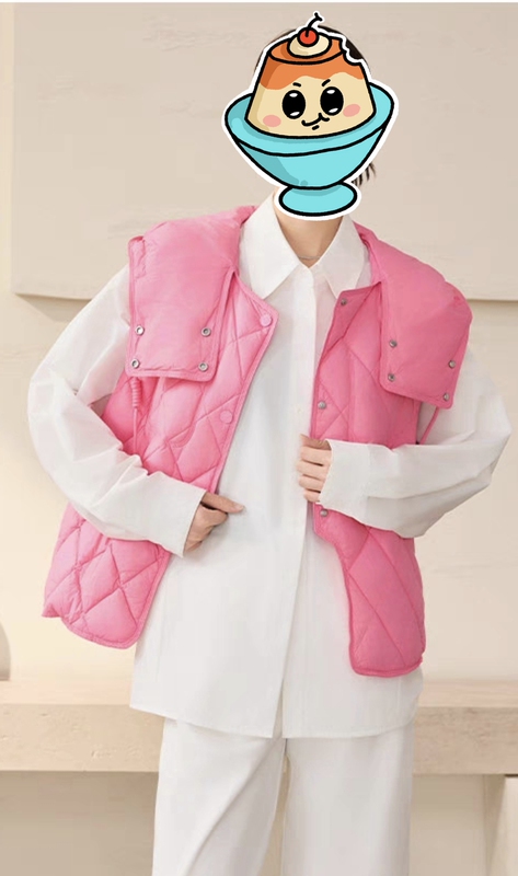 Pink Sakura down Vest for Women, Short Style, Fleece-Lined and Thickened, Autumn and Winter Inner Layer, Warm Vest for Outerwear