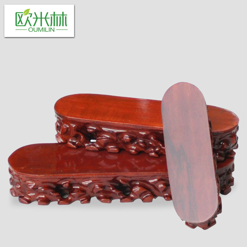 A053 Long strip shaped wood can dig root carved stone base flat wooden button