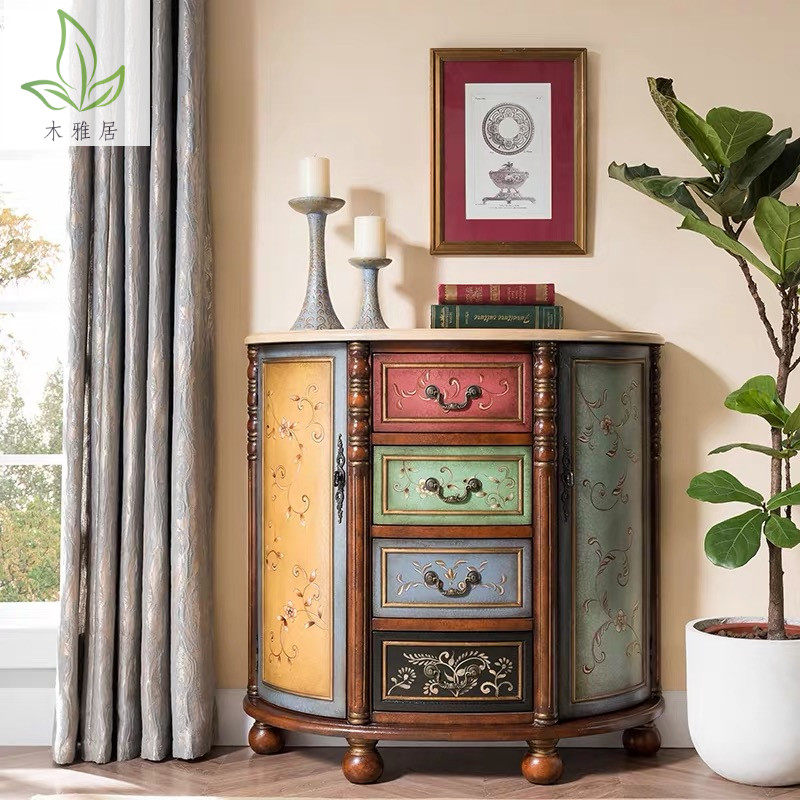 American Retro Painted Xuanguan Cabinet Semi-circle Door Hall Hall Storage Xuan Guan Tai Multifunction Home Bucket Living-room Decoration Cabinet