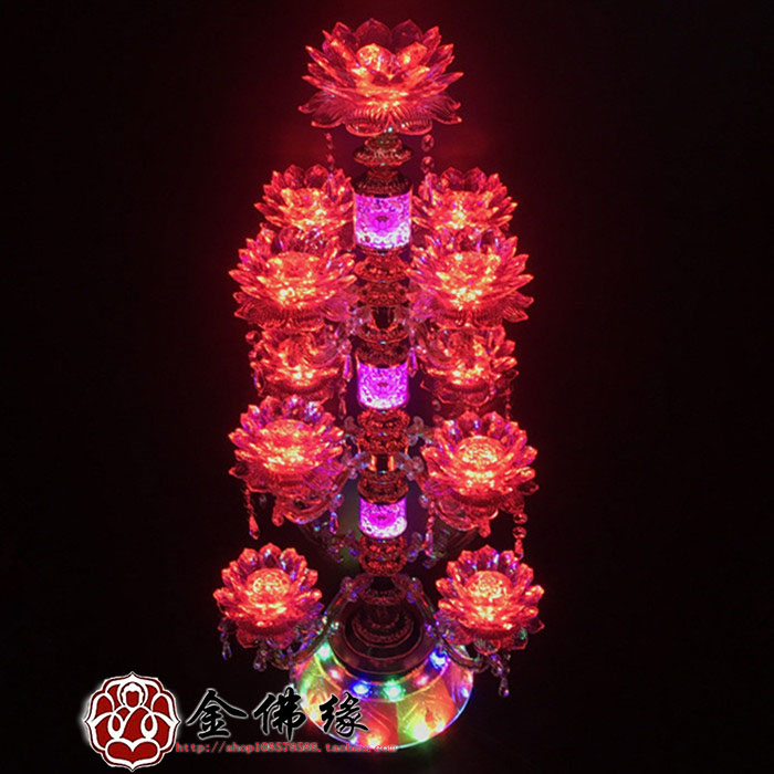 Thirteen LED colorful crystal rotating lotus lamp for Buddha lamp Buddha Hall lamp Temple Changming Lamp Guanyin Lamp