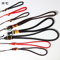 Pendant rope handlebar piece rope handmade weave text playing emerald jade instrumental stone to hang the hand rope car key button pendant pendant DIY