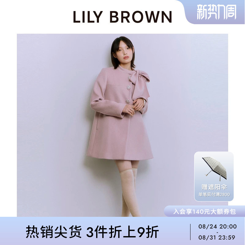 Lily Brown Autumn and Winter Style Woolen Coat with Bow Tie and Diamond Buttons Lwfc255811 Lily Brown Autumn and Winter Style Woolen Coat with Bow Tie and Diamond Buttons Lwfc255811