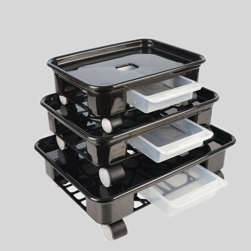 Rectangular water bottom pot rockery pot shallow pot mobile bonsai mobile tray flower pot plastic flower stand with pulley