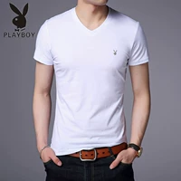 Playboy Summer Mới Áo thun ngắn tay Thanh niên Nam giới Màu đơn sắc Cotton t Slim V-cổ nửa tay áo Áo thoáng khí áo cộc tay