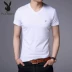 Playboy Summer Mới Áo thun ngắn tay Thanh niên Nam giới Màu đơn sắc Cotton t Slim V-cổ nửa tay áo Áo thoáng khí áo cộc tay Áo phông ngắn