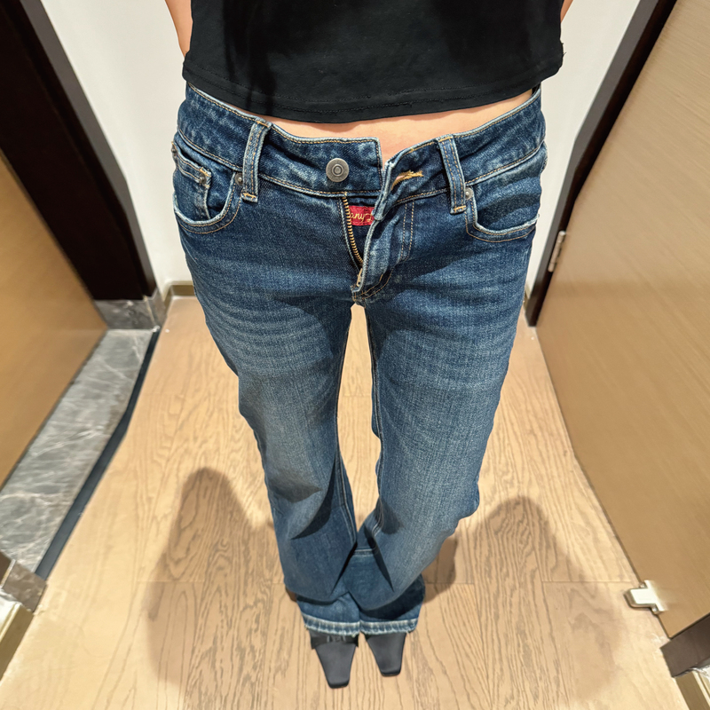 Panylux 26Aw Red Label Low-Waist Flared Slimming Washed Stretch Denim Pants with a Loose and Casual Fit for Women