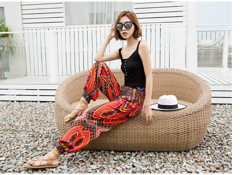 Quần Harlan hoa nữ quần nữ mùa hè mỏng phần bên ngoài mặc quần ống rộng boho quần ống đi biển - Quần Harem