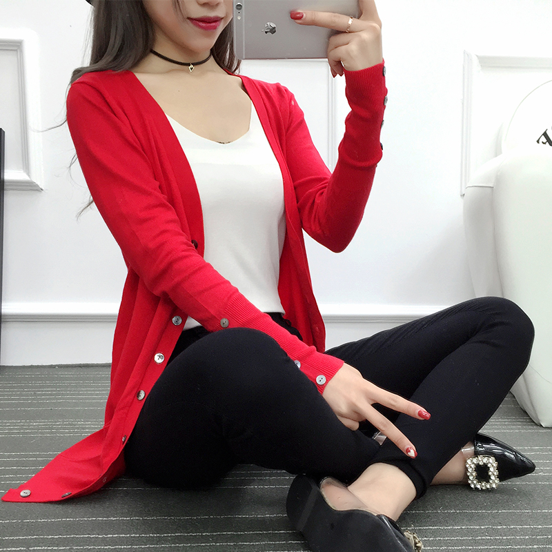 Knitwear shirt woman cardiovert 2020 new spring autumn dress with long version sweaters slim V collar long sleeve outer hitch jacket