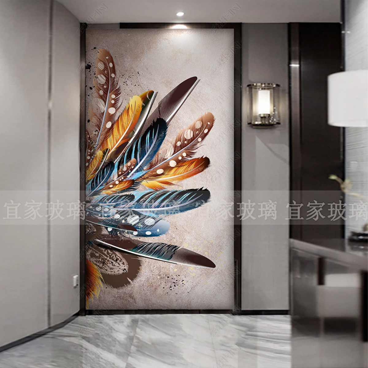 Art glass entrance background carved relief modern Jane European light luxury double-sided translucent custom living room carving process