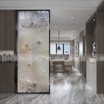 Art glass partition entrance light luxury modern peony flower relief hand-carved screen shoe cabinet entry living room