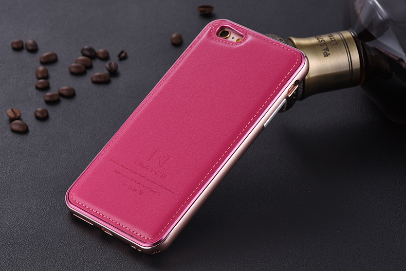 iMatch Luxury Aluminum Metal Bumper Premium Genuine Leather Back Cover Case for Apple iPhone 6S/6 & iPhone 6S Plus/6 Plus