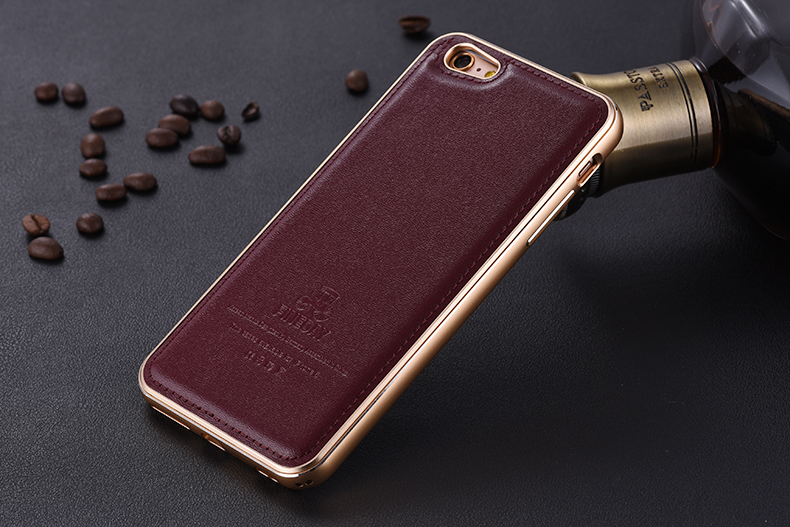 iMatch Luxury Aluminum Metal Bumper Premium Genuine Leather Back Cover Case for Apple iPhone 6S/6 & iPhone 6S Plus/6 Plus