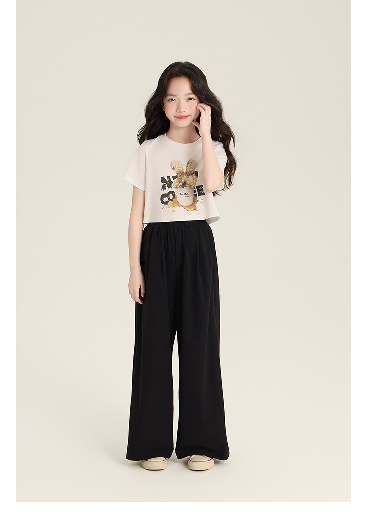 Amybaby Girls' Pants Summer 2026 New Style Lazy Style Pure Color Simple Versatile Loose Wide-Leg Pants — 34