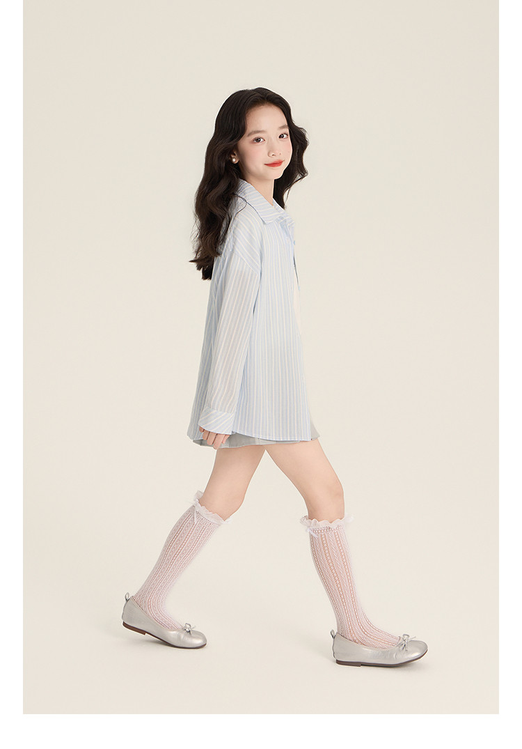 Amybaby女童上衣秋季2026新款韩系软糯ins风显白条纹宽松衬衫 — 11