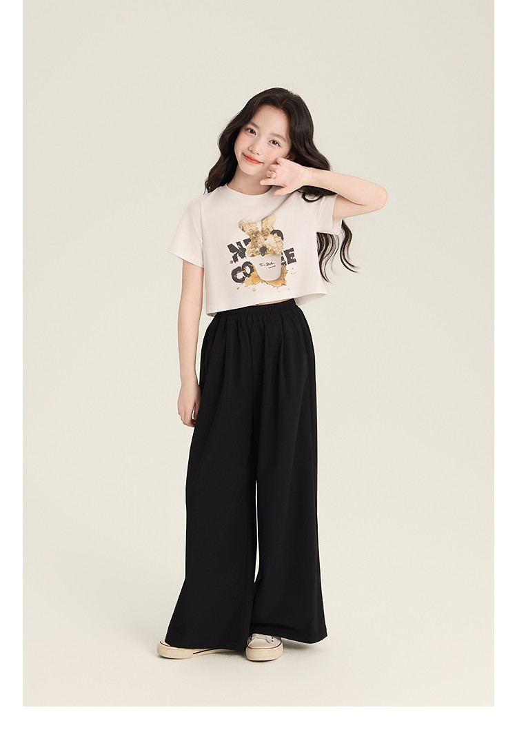 Amybaby Girls' Pants Summer 2026 New Style Lazy Style Pure Color Simple Versatile Loose Wide-Leg Pants — 36