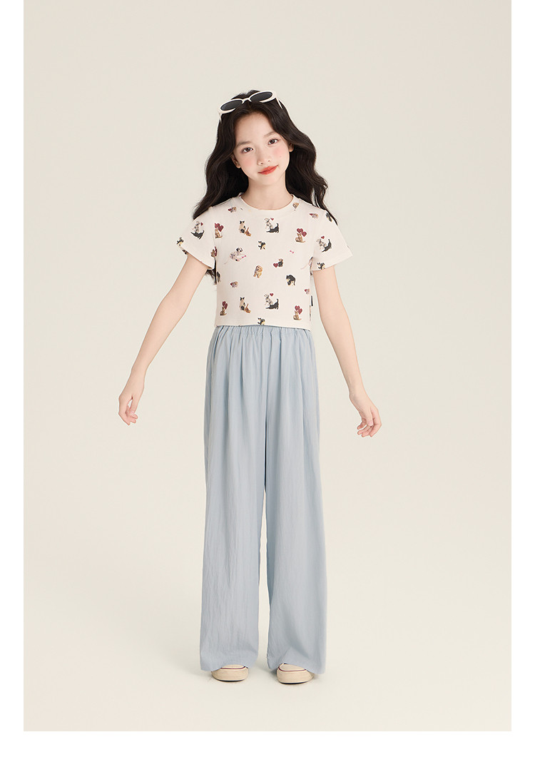 Amybaby Girls' Pants Summer 2026 New Style Lazy Style Pure Color Simple Versatile Loose Wide-Leg Pants — 27