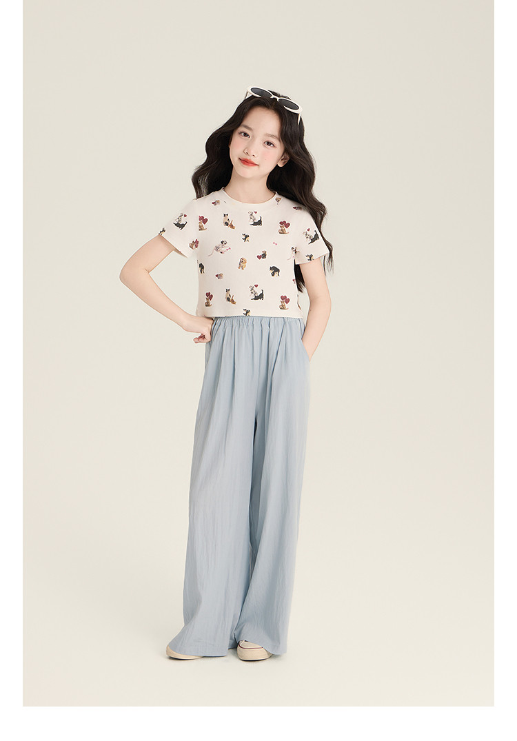 Amybaby Girls' Pants Summer 2026 New Style Lazy Style Pure Color Simple Versatile Loose Wide-Leg Pants — 28