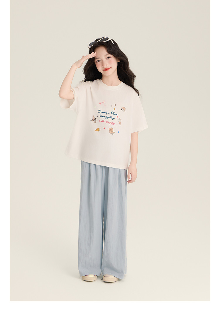 Amybaby Girls' Pants Summer 2026 New Style Lazy Style Pure Color Simple Versatile Loose Wide-Leg Pants — 31