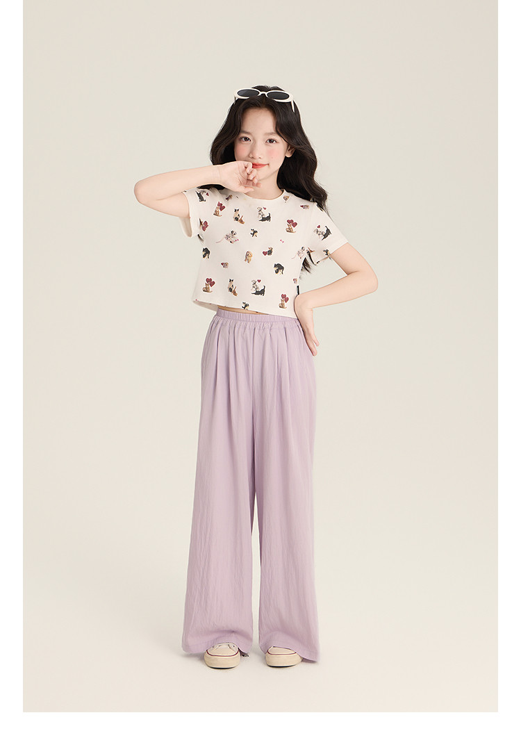 Amybaby Girls' Pants Summer 2026 New Style Lazy Style Pure Color Simple Versatile Loose Wide-Leg Pants — 12