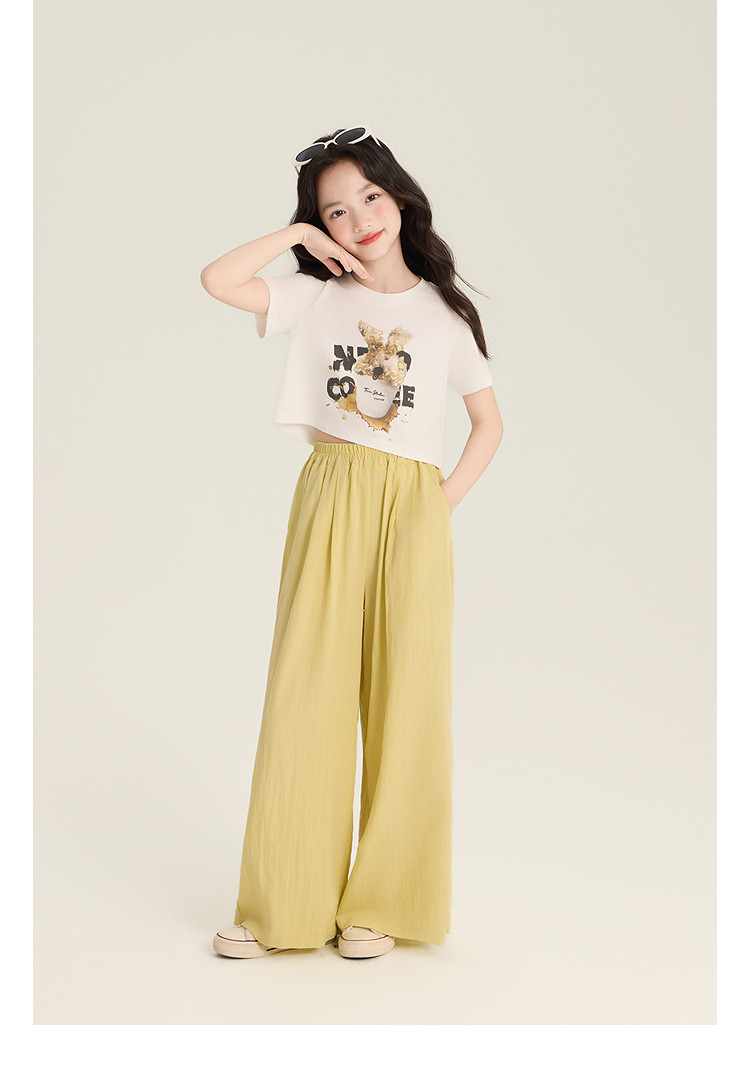 Amybaby Girls' Pants Summer 2026 New Style Lazy Style Pure Color Simple Versatile Loose Wide-Leg Pants — 37