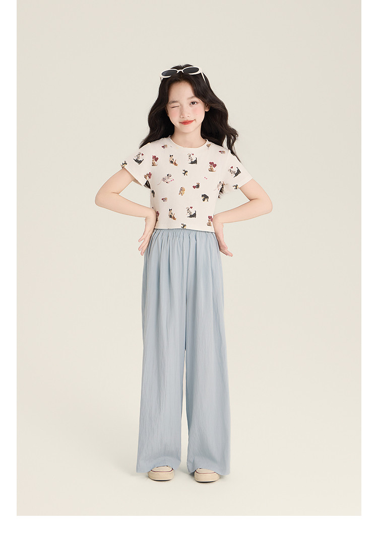 Amybaby Girls' Pants Summer 2026 New Style Lazy Style Pure Color Simple Versatile Loose Wide-Leg Pants — 26