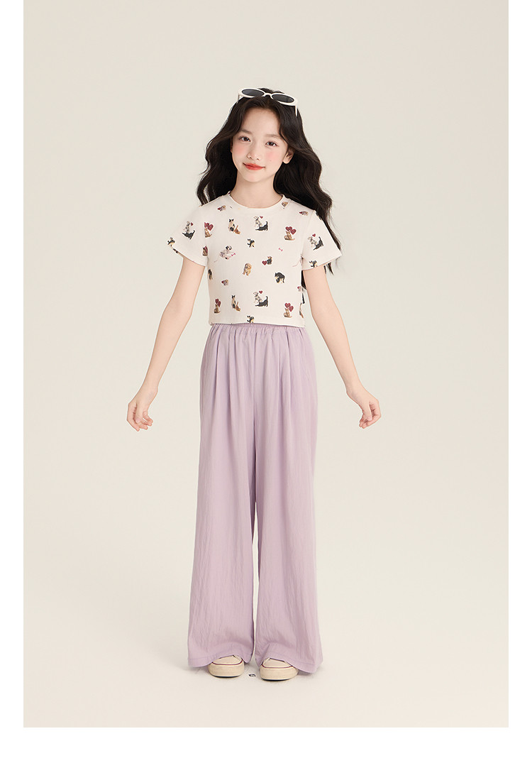 Amybaby Girls' Pants Summer 2026 New Style Lazy Style Pure Color Simple Versatile Loose Wide-Leg Pants — 16