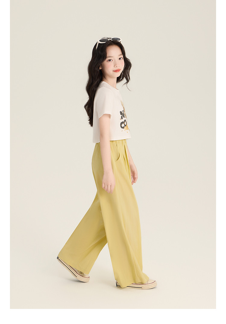 Amybaby Girls' Pants Summer 2026 New Style Lazy Style Pure Color Simple Versatile Loose Wide-Leg Pants — 40