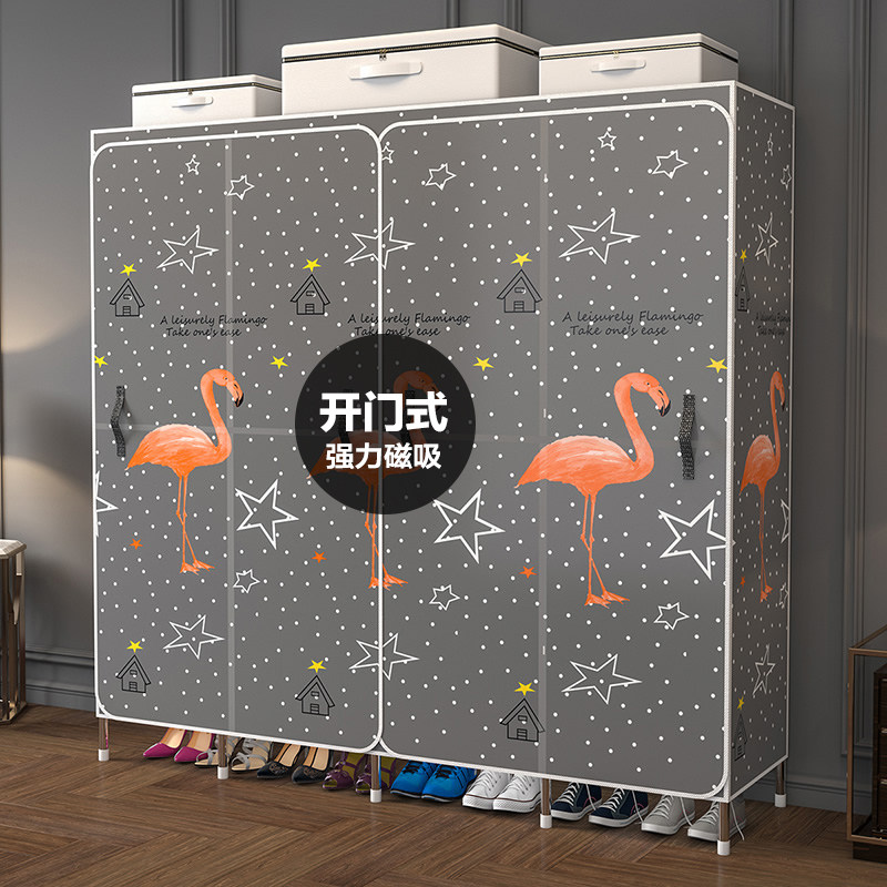 Wardrobe Simple Cloth Wardrobe Home Bedroom Rental House sturdy and durable steel tube plus coarse reinforcement assembly Hanging Clothes Kitchen