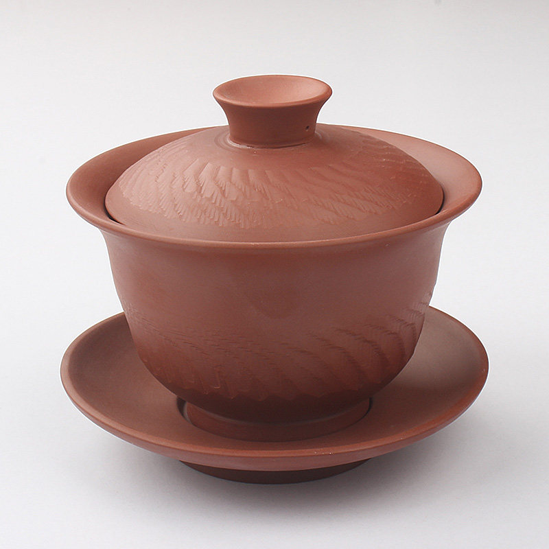 Yixing Original Mine Hand Style Purple Sand Cover Bowl Three Talent Tea Cup Toast Tea Bowl Single Creative Chinese Pure Color Kung Fu Household