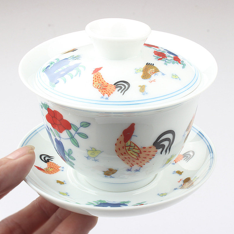 High White Porcelain Clear Goods 21 9 Yuan Gong Rooster Sancai Bowl Tea Bowl Tea Cup Single Jingdezhen Kongfu Tea With Creativity