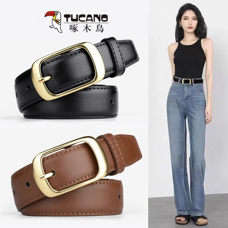 Woodpecker Women's Belt Simple and Versatile Korean Style 2026 New Model Pin Buckle Women's Belt for Jeans ins