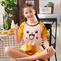 Girls pajamas summer cotton thin short-sleeved spring and summer childrens pajamas girls 13-year-old childrens home clothing pullover