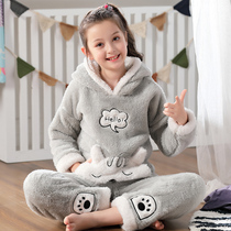 Autumn and winter children coral velvet pajamas girls thickened flannel girls home clothes cute cartoon pajamas velly